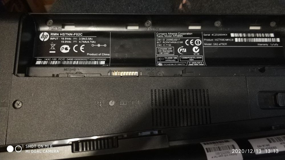 Разборка ноутбук HP G62-a75ER HP HSTNN-F02C