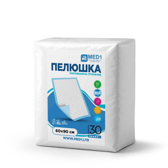 Пелюшка медична одноразова, розмір 60*90 см (30 шт в упаковці) MED1-WC03609030