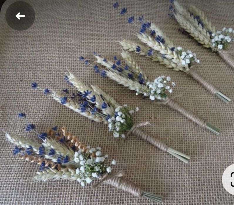 Butonierka lawenda naturalna, gipsówka, kłosy