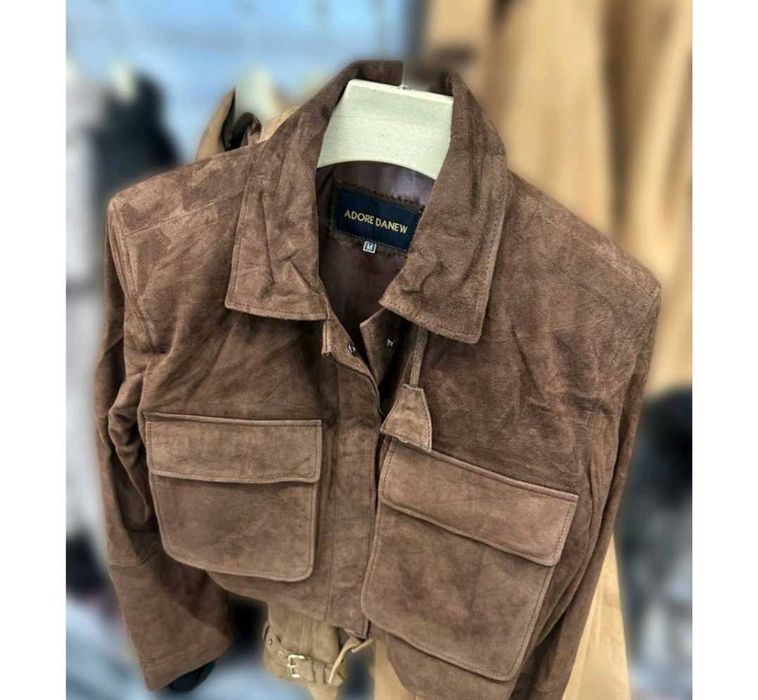 Kurtka stylowa skórzana ramoneska zamsz naturalny