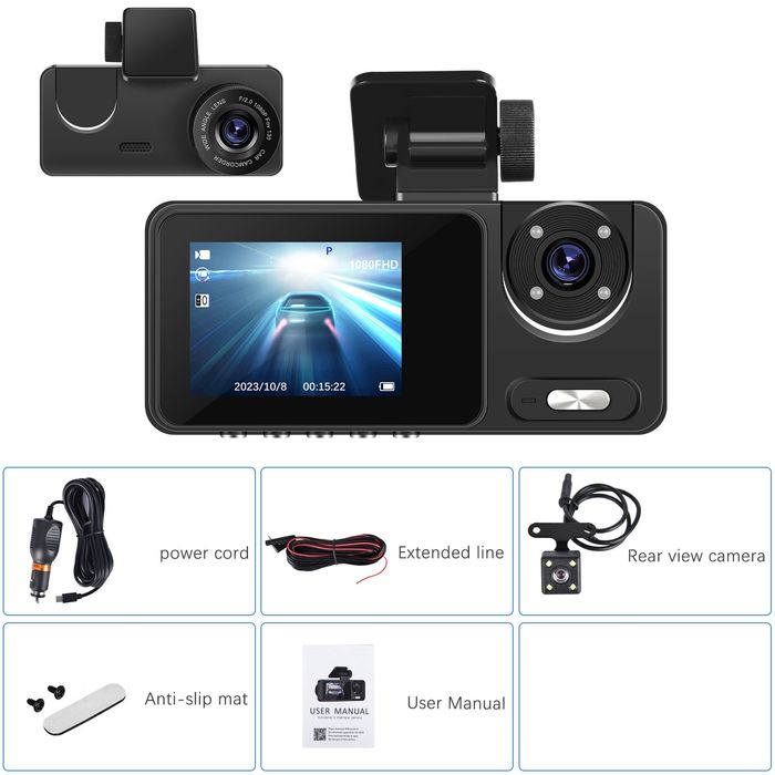 Câmara automotiva HD DashCam Lente dupla gravação WI-FI Novo