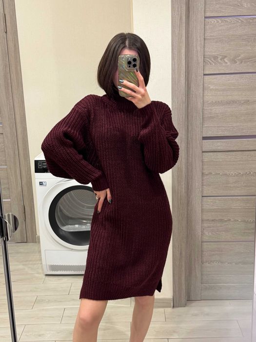 Жіноча зимова в`язана сукня бордового кольору XS ASOS
