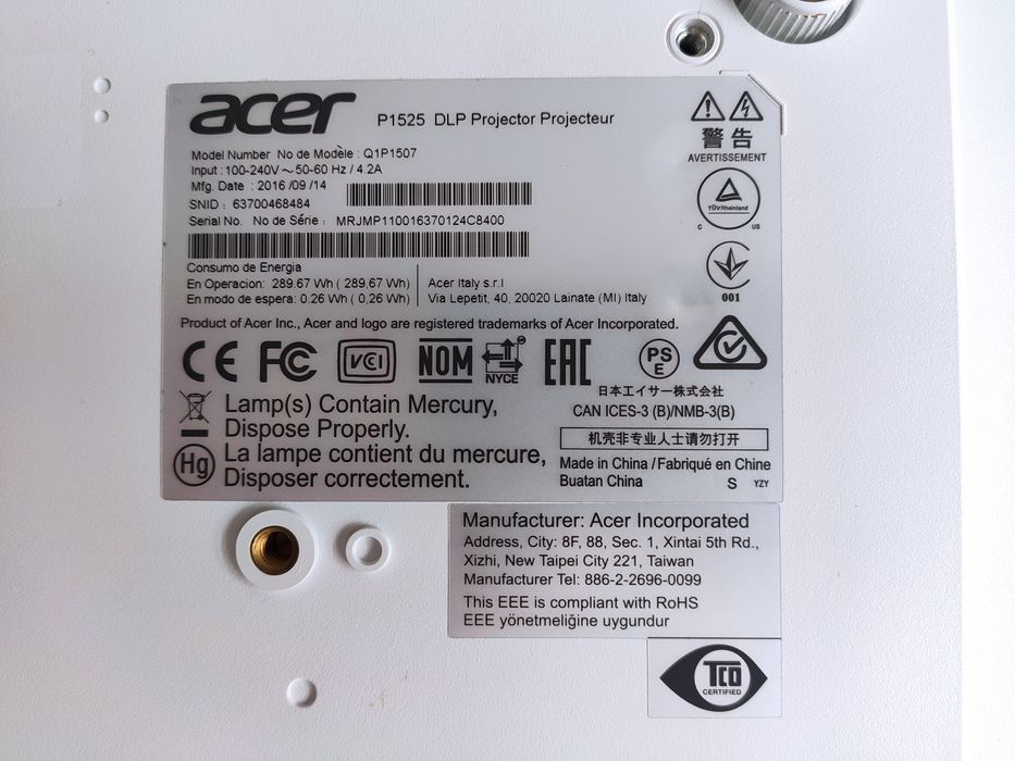 Projektor rzutnik DLP Acer P1525 uszkodzony