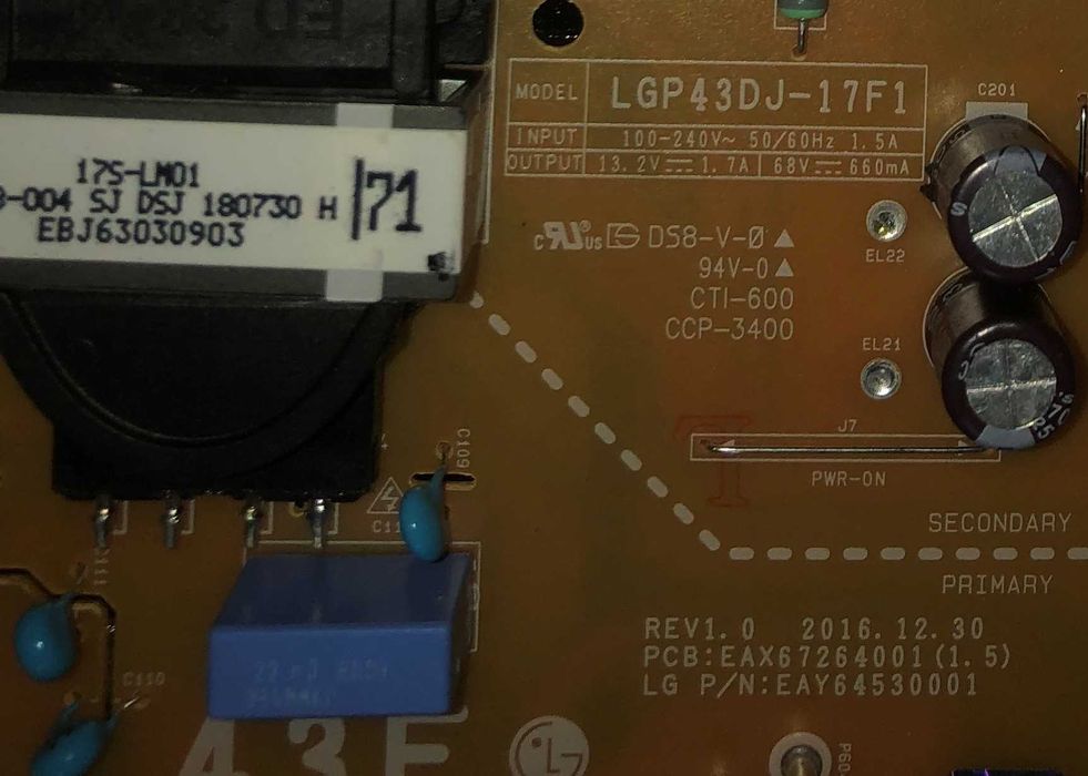 Peças LG 43LK5900PLA EAX67264.001 EAX67.703503 -. 6870C-0532A Testada