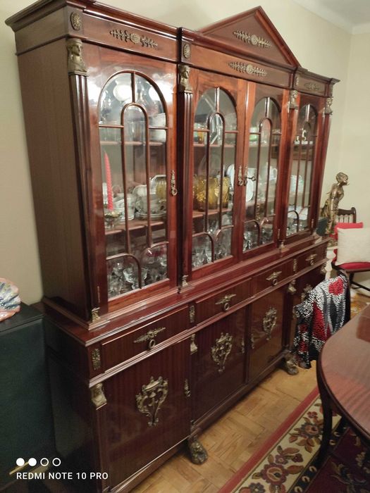 Mesa Aparador Cristaleira de Sala Jantar Estilo Império 8 Cadeiras