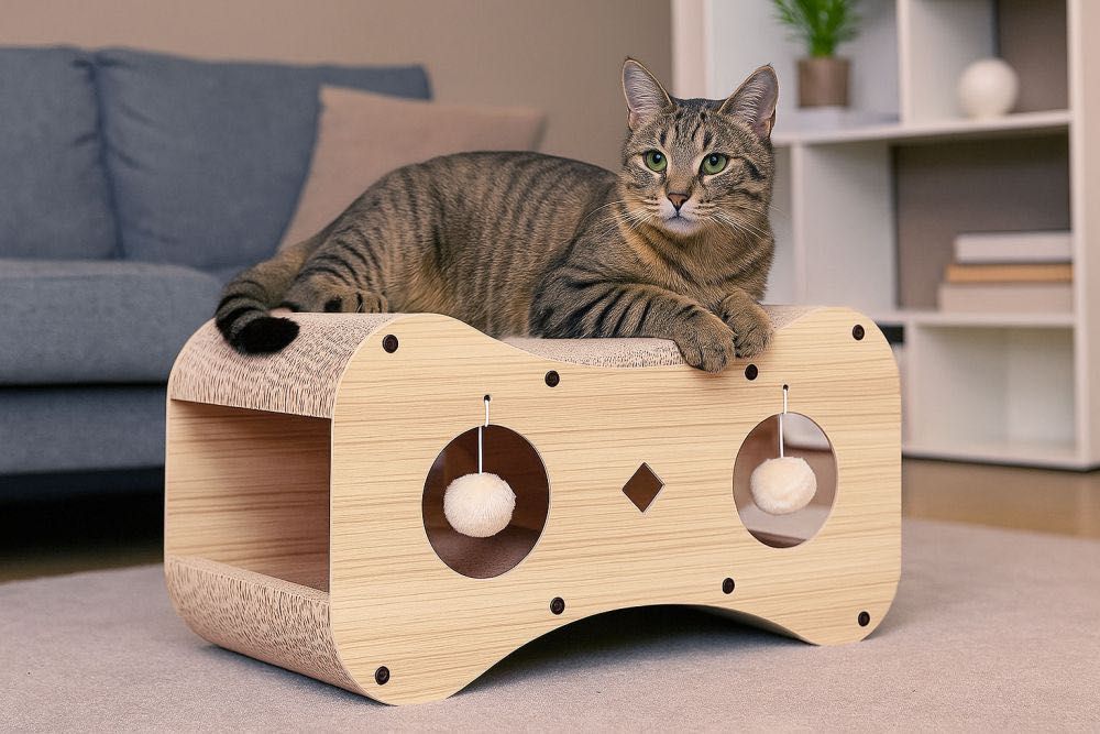 Drapak Tekturowy Dla Kota ZooVera Domek Tunel Z Pomponami