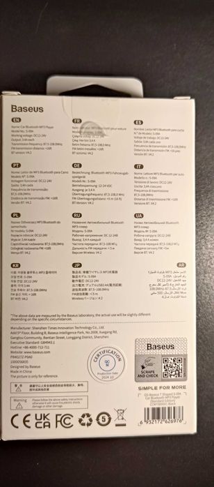 Ładowarka samochodowa transmiter Baseus s-09a bluetooth mp3