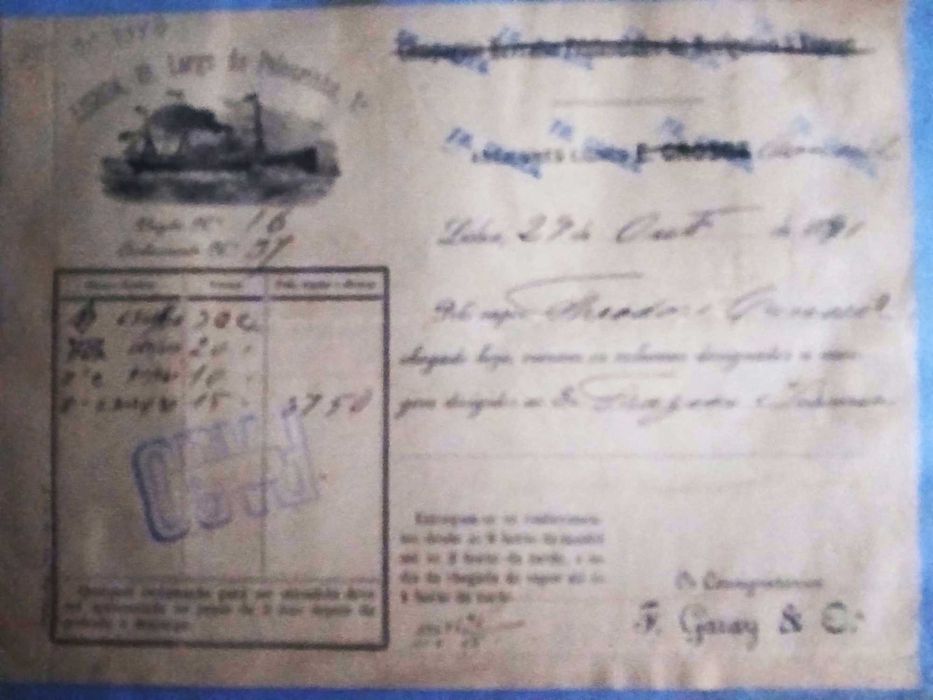conhecimentos de embarque antigos ( finais do séc. XIX )