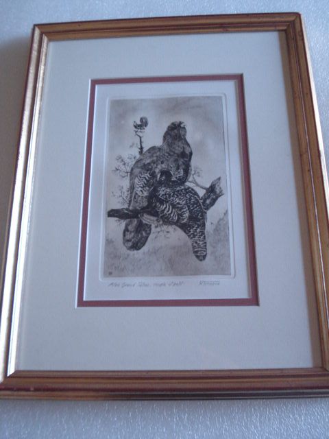 Quadro Gravura Aves - Assinada, autor desconhecido