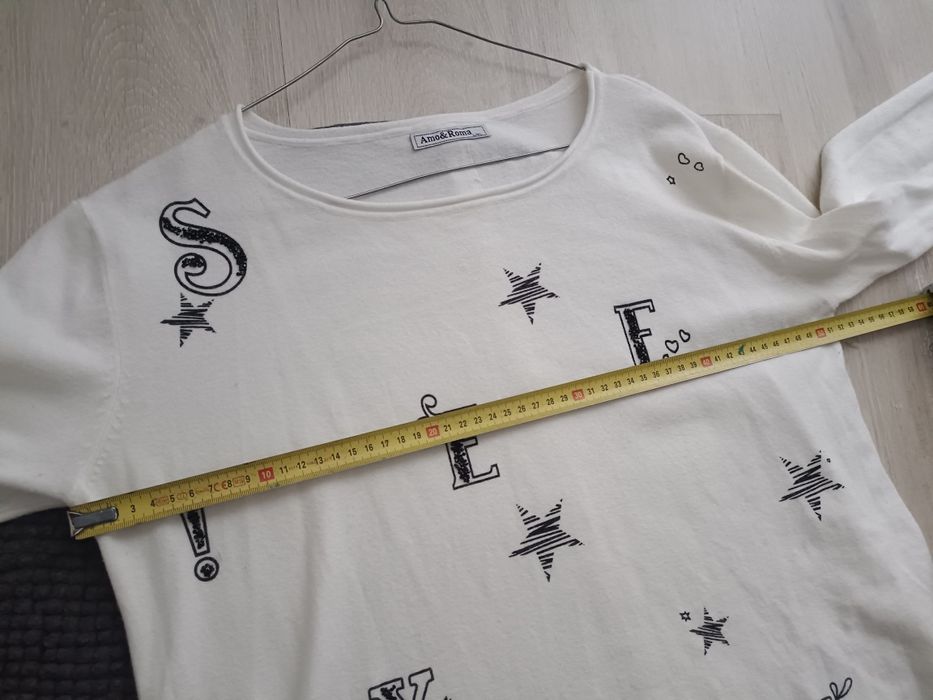 Kremowa bluzka z nadrukiem, sweterkowa, rozmiar L / XL