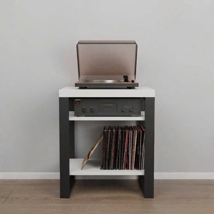 Regał hi-fi stolik na gramofon i płyty winylowe