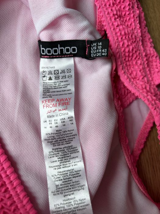 Boohoo prążkowany jednoczęściowy kostium kąpielowy neonowy róż L/XL