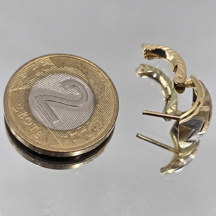 NOWE Kolczyki Białe I Żółte Złoto Próba 585 14K Waga 2,82 1,3cm