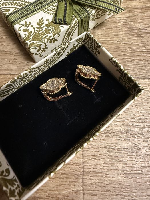 Van cleef клевер сережки,серьги с камнями,красное золото ван клиф