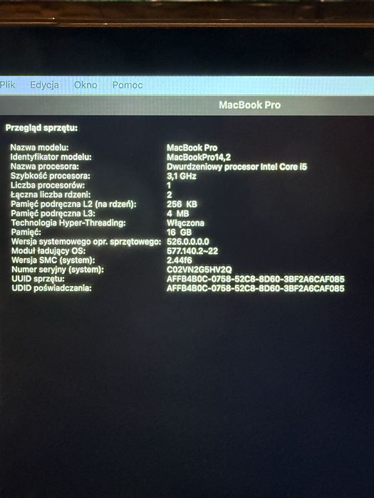 Macbook pro z 2017 model 4,2 13,3 cala