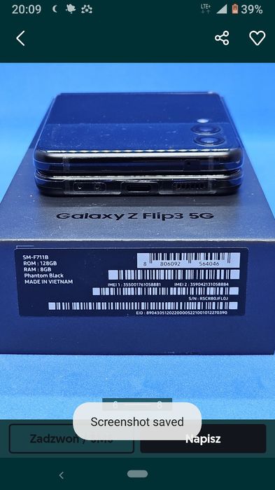 Samsung Z Flip 3 5 G szybki procesor 8 GB RAM
