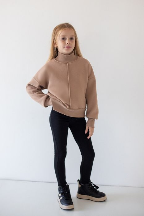 Теплі дитячі чорні лосини на хутрі, утеплені легінси на махрі термо