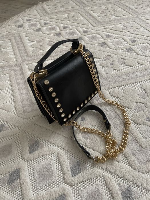 Сумочка жіноча двостороння чорна з камінчиками