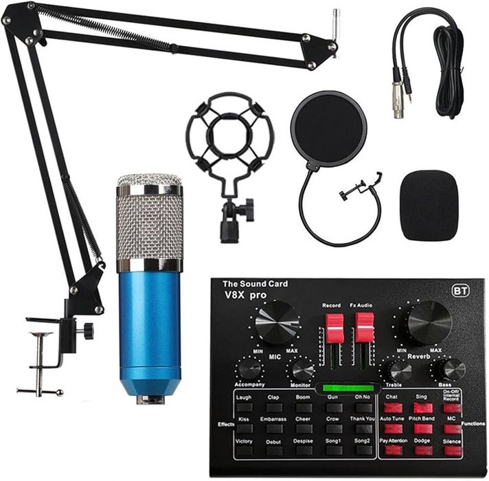 Kit Completo V8X Pro + Microfone USB Ammoon Streaming, Podcast e Karaoke