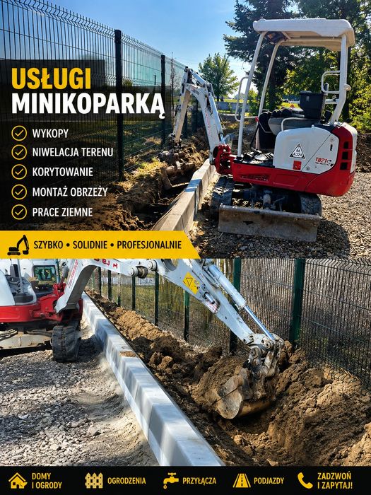 Usługi minikoparką / Koparko-ładowarka / Traktor z glebogryzarka separacyjną / Wywrotka  3.5t