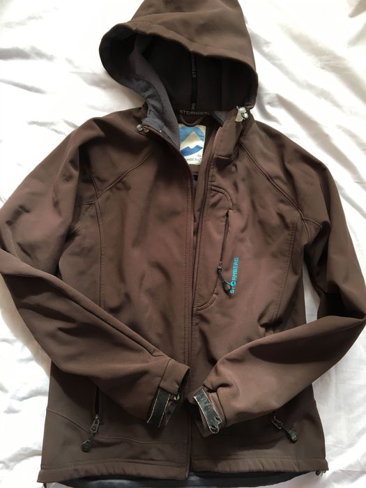 Stormberg xs, kurtka softshell z kapturem, kieszeniami, brązowy