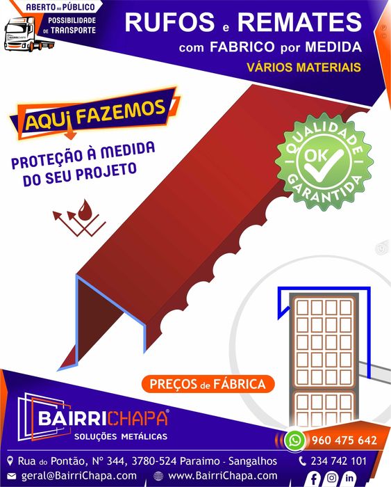 Rufos, Remates, Caleiras, Pingadeiras para Telhados e Coberturas