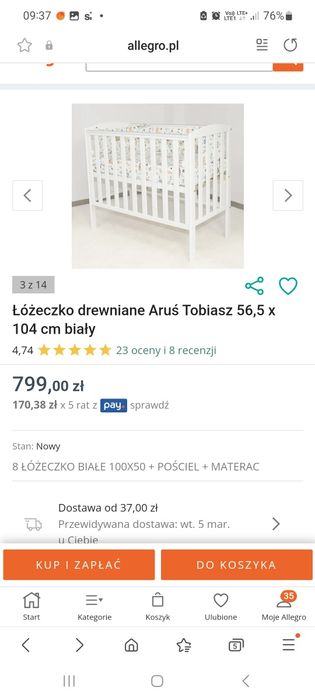 Łóżeczko Aruś i 2 komplety pościeli materacyk