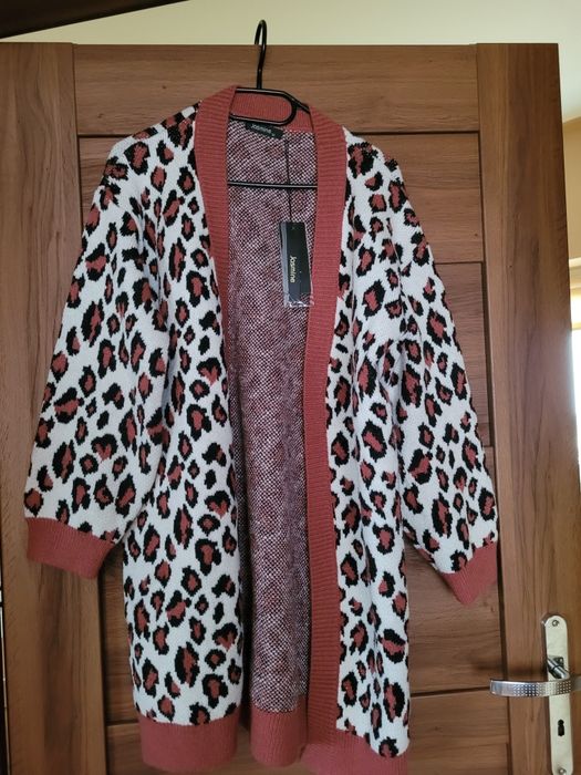 Sweter damski XL narzutka panterka brąz