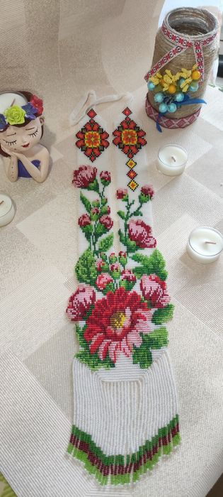 Гердан "Квіти цинії"прикраса виконана з чешського бісеру ручна робота