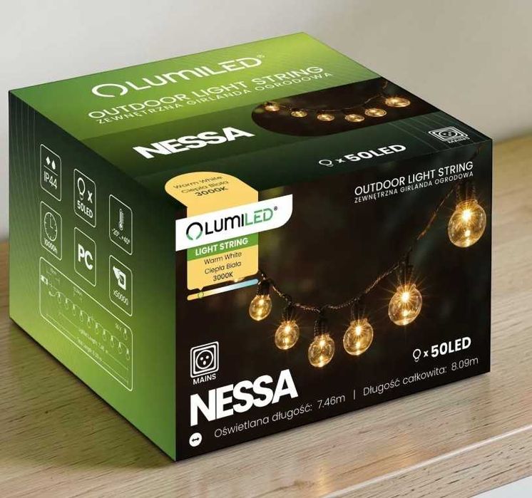 LED гірлянда 50 кульок 8 метрів вуличне освітлення Lumiled