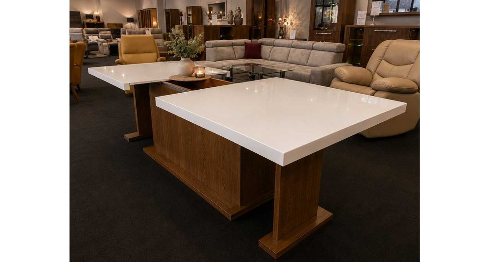 Nowy Stół dębowy - Blat POŁYSK Biały  ROZKŁADANY do 300cm  -45% Producent PYKA Salon Olesno