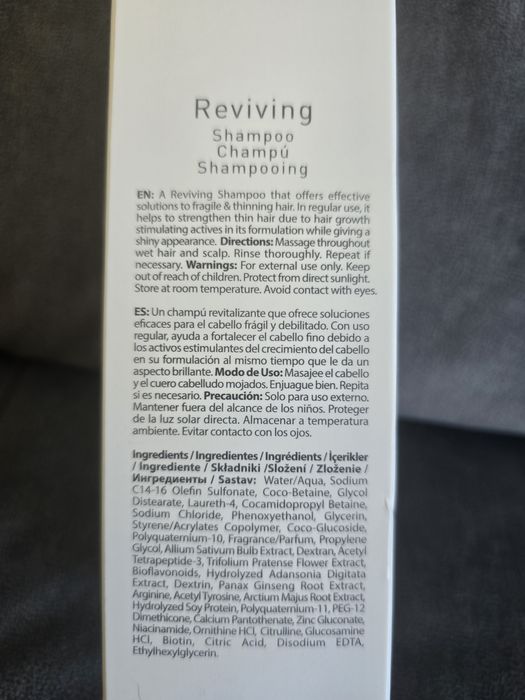 Reviving Champú. Especialmente indicado para a queda de cabelo.