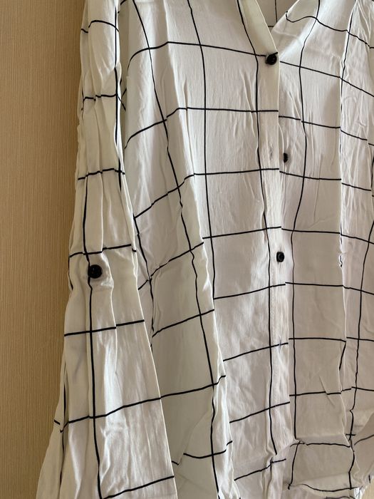 Блуза сорочка шкільна в клітинку біла чорна повсякденна бавовна