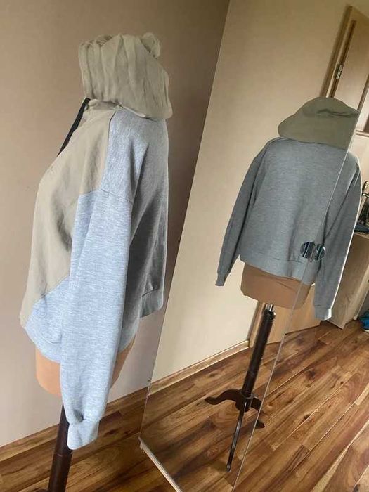 Zara bluza laczone materialy oversize luzna m l khaki 38 basic