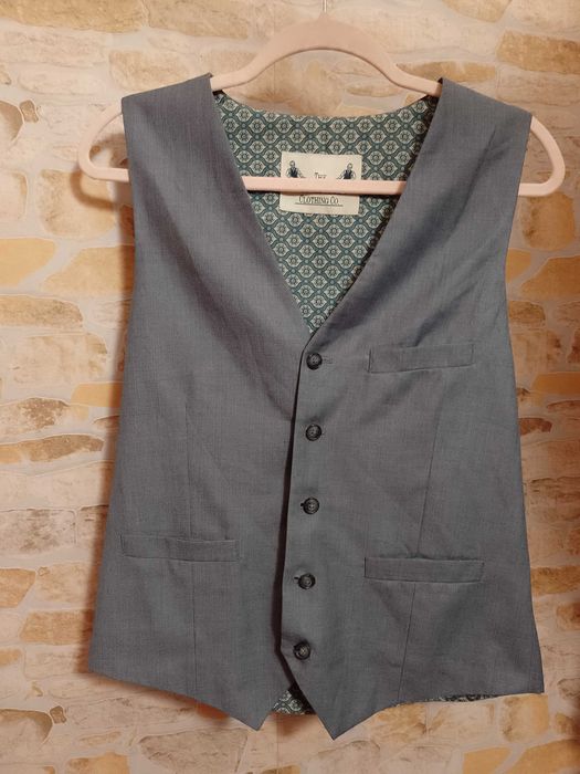 (M/L) Ekskluzywna, szara kamizelka garniturowa z Londynu