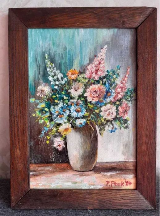 Obraz olejny aut. Pawel Ptak plotno,drewniana bukowa rama 34x 25 cm