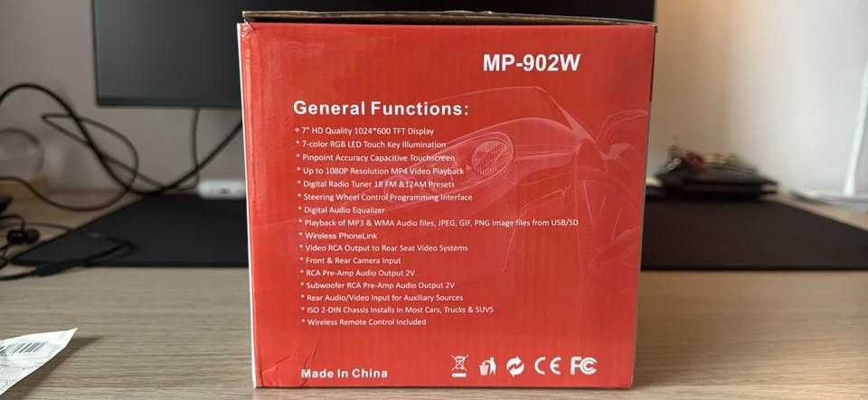 Rádio carro 2DIN 7’’ Touch P.L.Z MP-902W + Câmara traseira (novo)