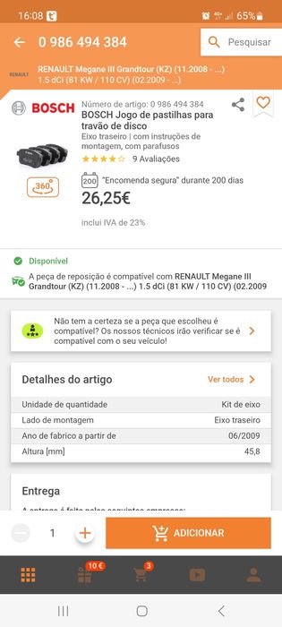 Pastilhas  de travão