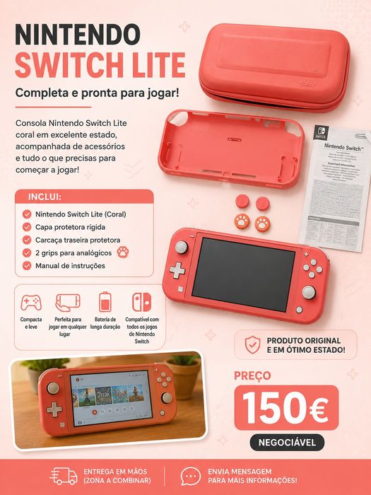 Nintendo Switch Lite Coral + Acessórios
