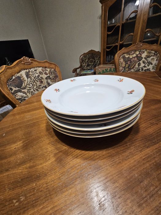 Talerze głębokie Bogucice PRL – porcelana, kwiaty, 6 sztuk