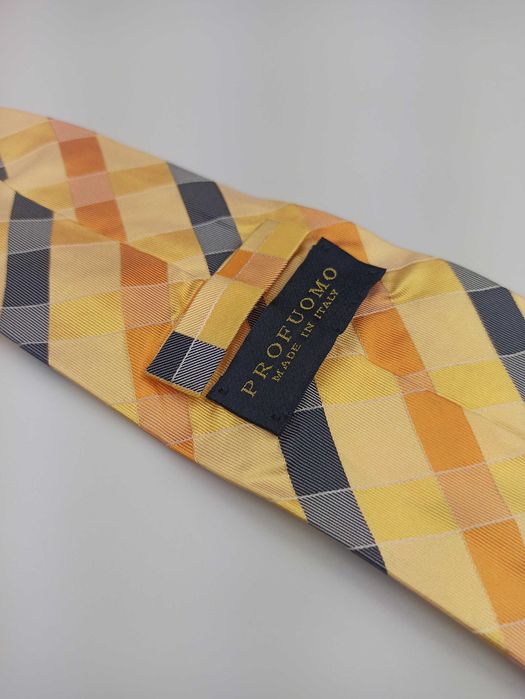 Profuomo żółty jedwabny krawat w kratkę wks500m