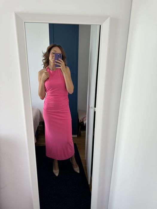 Sukienka zara rozowa dekolt halter S nowa z metką
