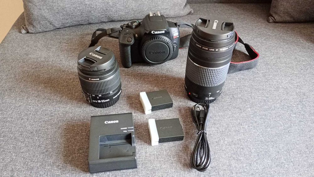 Canon T6 com 2 baterias, carregador e 2 lentes - Kit completo