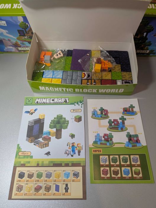 Магнітний конструктор Minecraft 48 шт+ 6 фігурок "Портал у край"