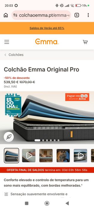 Colchão Emma 200x140 Original Pro