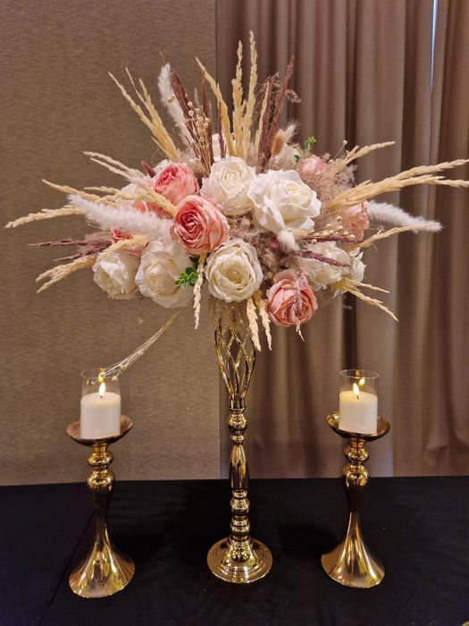 gotowe kompozycje ze sztucznych kwiatów boho i inne na wynajem stelaż