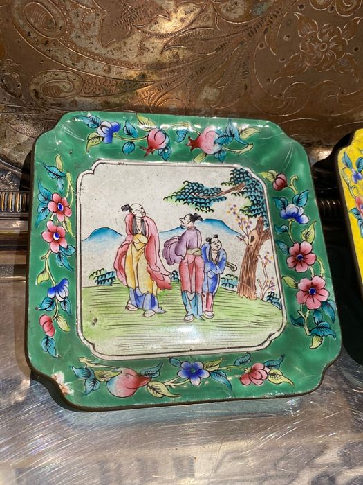 Aneleira Bandeja Esmalte Cantão China séc XIX 10,7 cm
