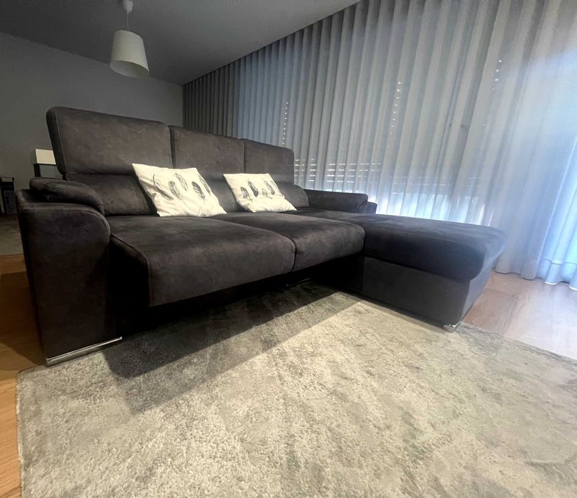 Sofa 3 Lugares com Chaise Longue Cinzento
