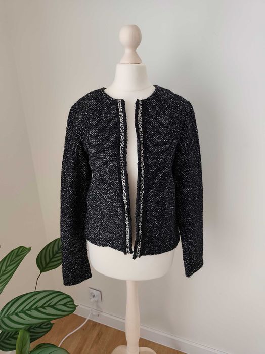 Czarny melanżowy kardigan sweterek narzutka M 38 basic casual office