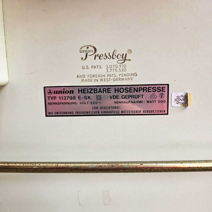 Prensa Elétrica para Vincos Calças Pressboy Union–Vintage West Germany